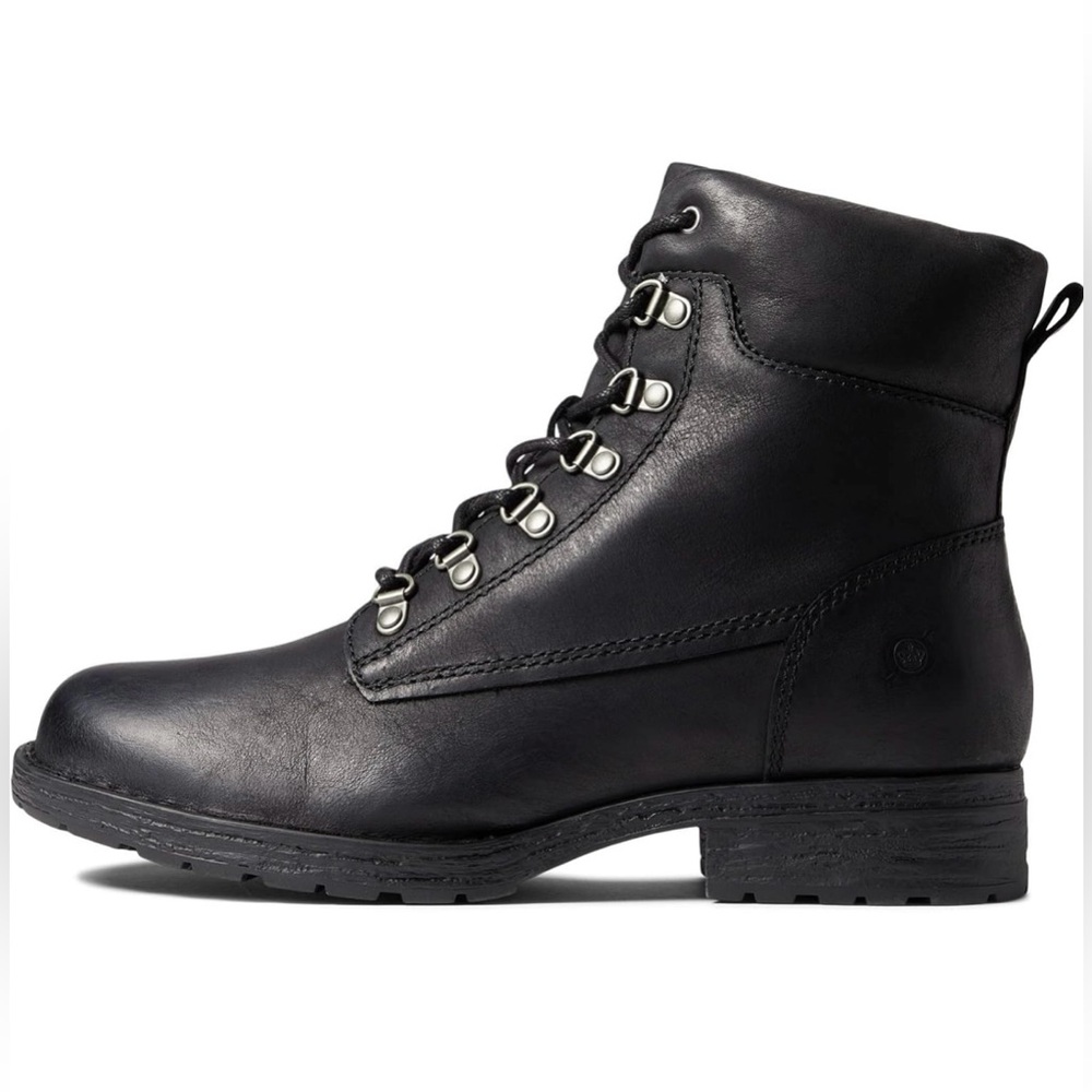NIB Born Codi Black Leather Lace-Up Block Heel Ankle Booties Size 7